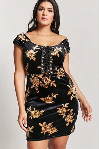 Plus Size Velvet Off-the-shoulder Dress