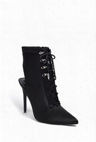 Pointed Lace-up Cutout Stiletto Boots