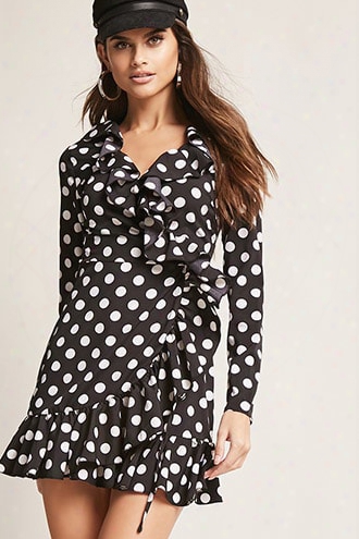 Polka Dot Surplice Wrap Dress