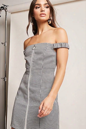 Pull-ring Houndstooth Mini Dress