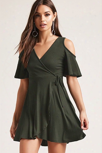 Ribbed Faux-wrap Dress