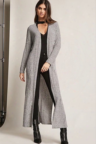 Ribbed Side-slit Cardigan