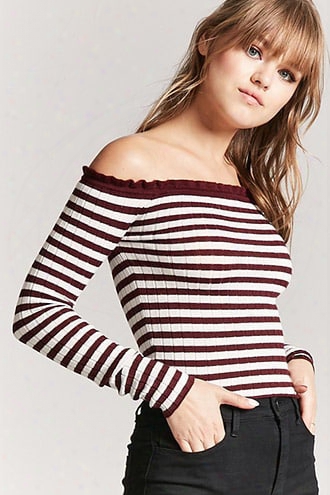 Ribbed Striped Off-the-shoulder Top