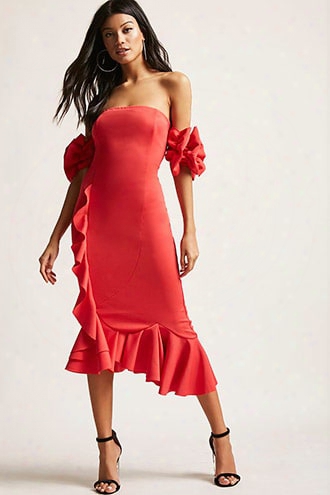 Ruffle Off-the-shoulder Midi Dress