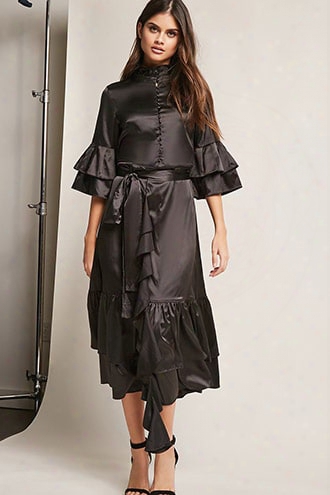 Satin Ruffle-trim Maxi Dress