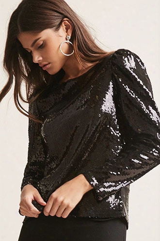 Sequined Puff-sleeve Top