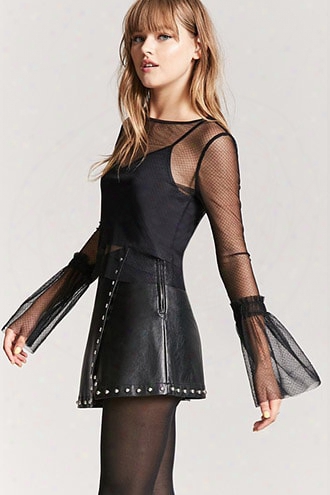 Sheer Mesh Bell Sleeve Top