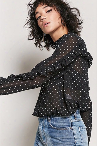 Sheer Polka Dot Chiffon Ruffle Top