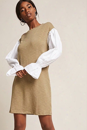 Slub Knit Trumpet-sleeve Dress