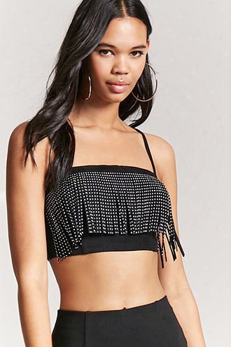 Studded Faux Suede Fringe Crop Top