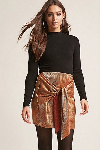 Accordion Pleated Tie-front Skirt