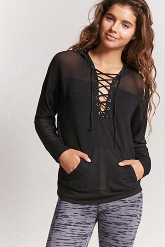 Active Mesh-panel Lace-up Hoodie