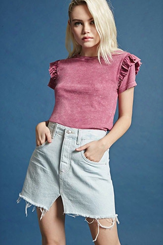 Asymmetrical-hem Denim Skirt