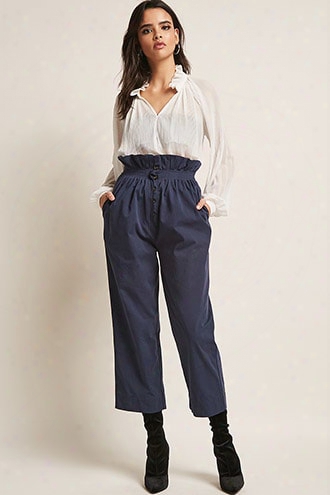 Button-fly Paperbag Capri Pants