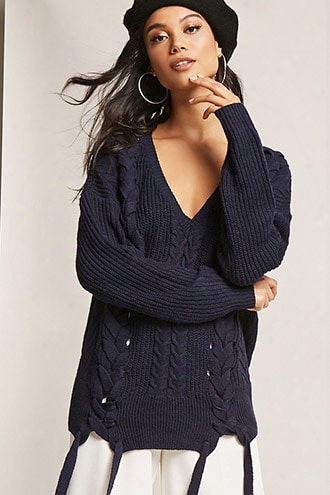 Cable-knit Lace-up Sweater