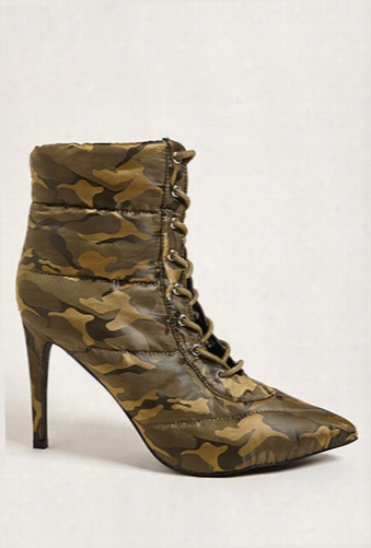 Camo Print Puffer Ankle Boots