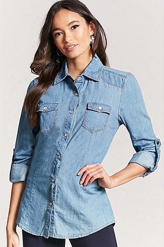 Chambray Dolphin Hem Shirt