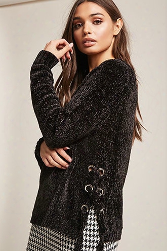 Chenille Knit Lace-up Sweater