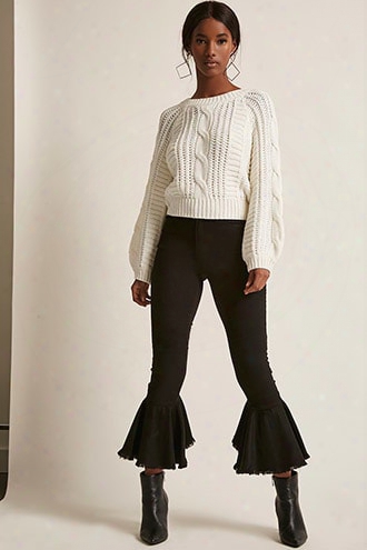 Cropped Ruffle Cuff Flare Jeans