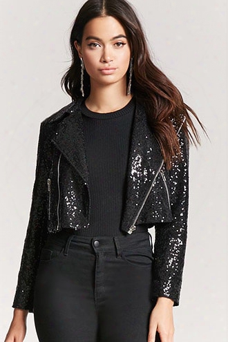 Cropped Sequin Moto Jacket