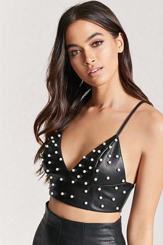 Embellished Faux Leather Crop Top