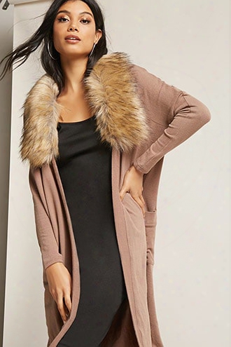 Faux Fur Open-front Cardigan