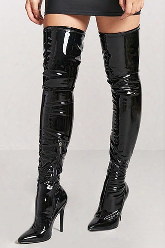 Faux Patent Leather Thigh-high Boots