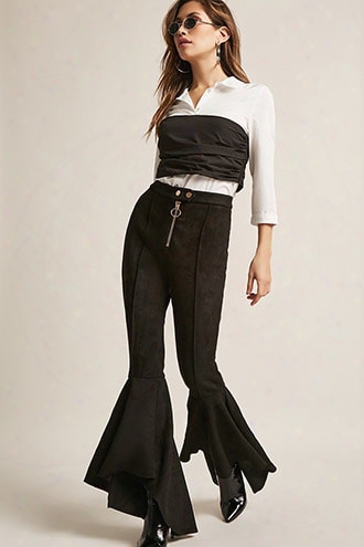 Faux Suede High-low Flared Bell Bottom Pants