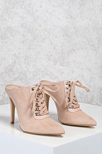 Faux Suede Lace-up Mules