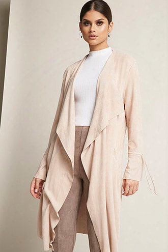 Faux Suede Open-front Cardigan
