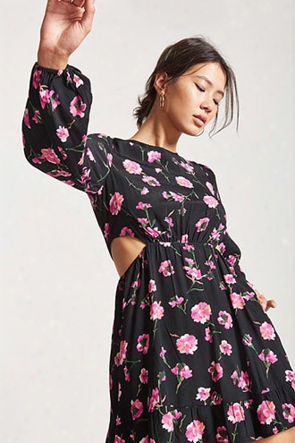 Fit And Flare Floral Cutout Mini Dress