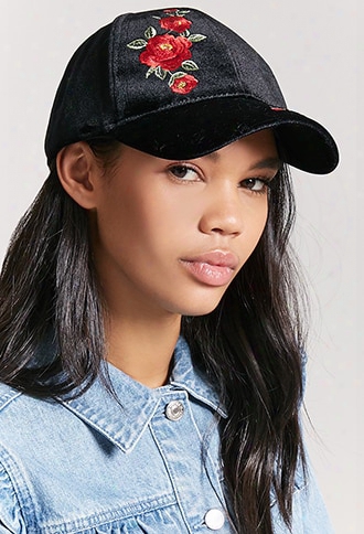 Floral Embroidered Velvet Baseball Cap