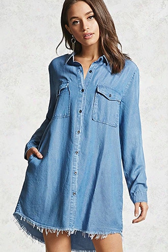 Frayed Hem Denim Mini Dress