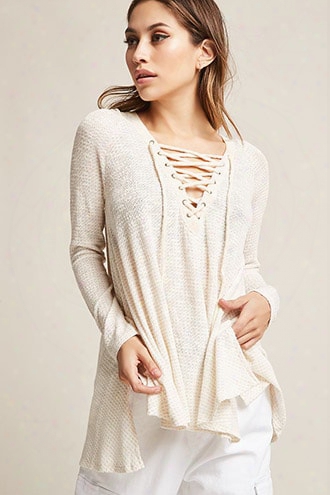 Hooded Knit Lace-up Top