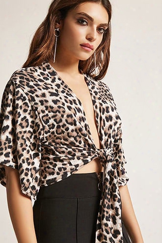 Leopard Print Tie-front Crop Top