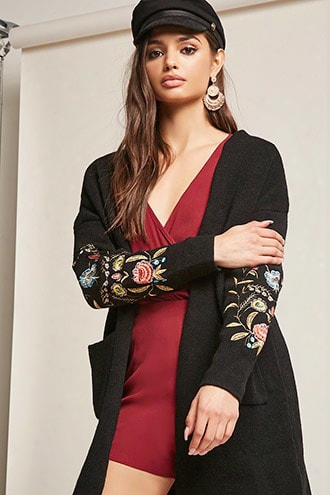 Longline Floral Embroidered Cardigan