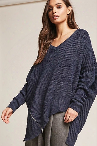 Marled Knit Asymmetrical Zipper Sweater