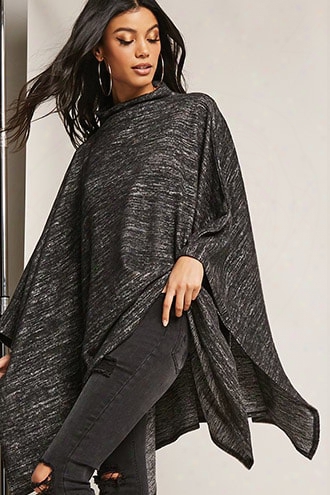 Marled Knit Mock Neck Poncho