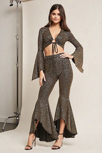 Metallic High-low Flared Pants