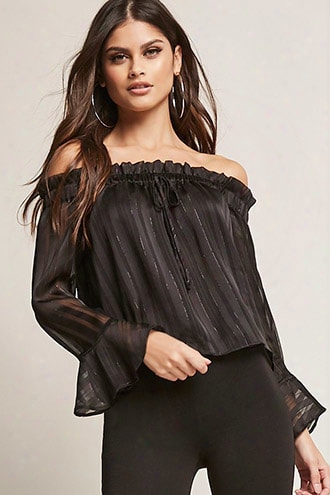 Off-the-shoulder Shadow Stripe Top