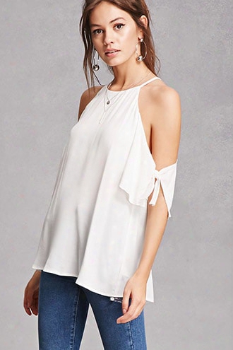 Open-shoulder Crepe Top