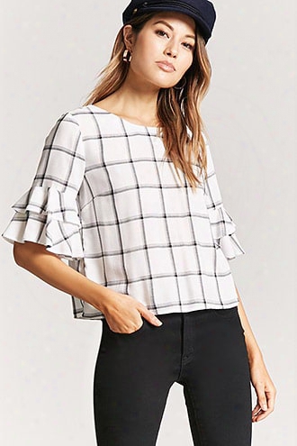 Plaid Flounce-sleeve Top