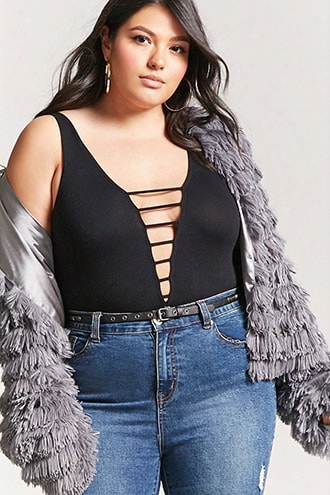 Plus Size Caged Ribbed Knit Bodysuit