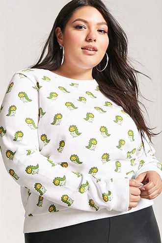 Plus Size Cartoon Dinosaur Graphic Sweatshirt