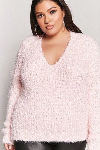 Plus Size Cutout Boucle Knit Sweater