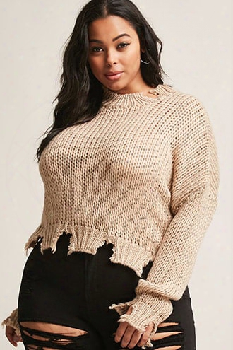 Plus Size Distressed Knit Sweater