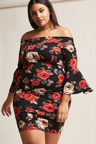 Plus Size Floral Bell-sleeve Dress