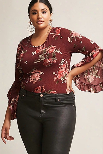 Plus Size Floral Bell-sleeve Top