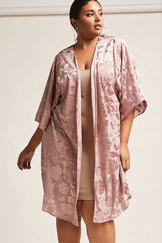 Plus Size Floral Burnout Kimono