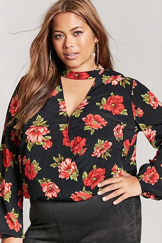 Plus Size Floral Surplice Top